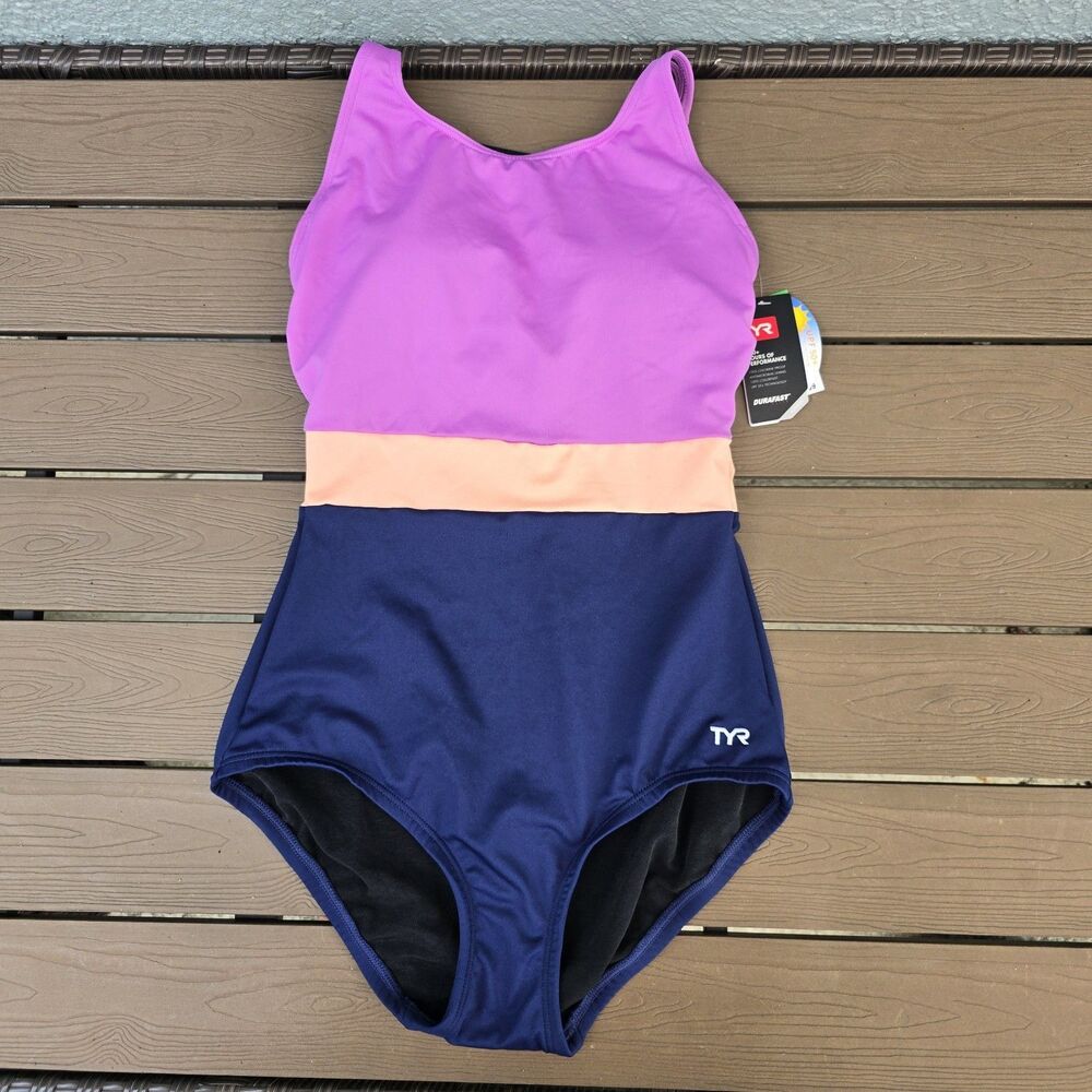 TYR Women's Durafast Elite Colorblock Control Fit 1 Piece Swim Sz 8 New